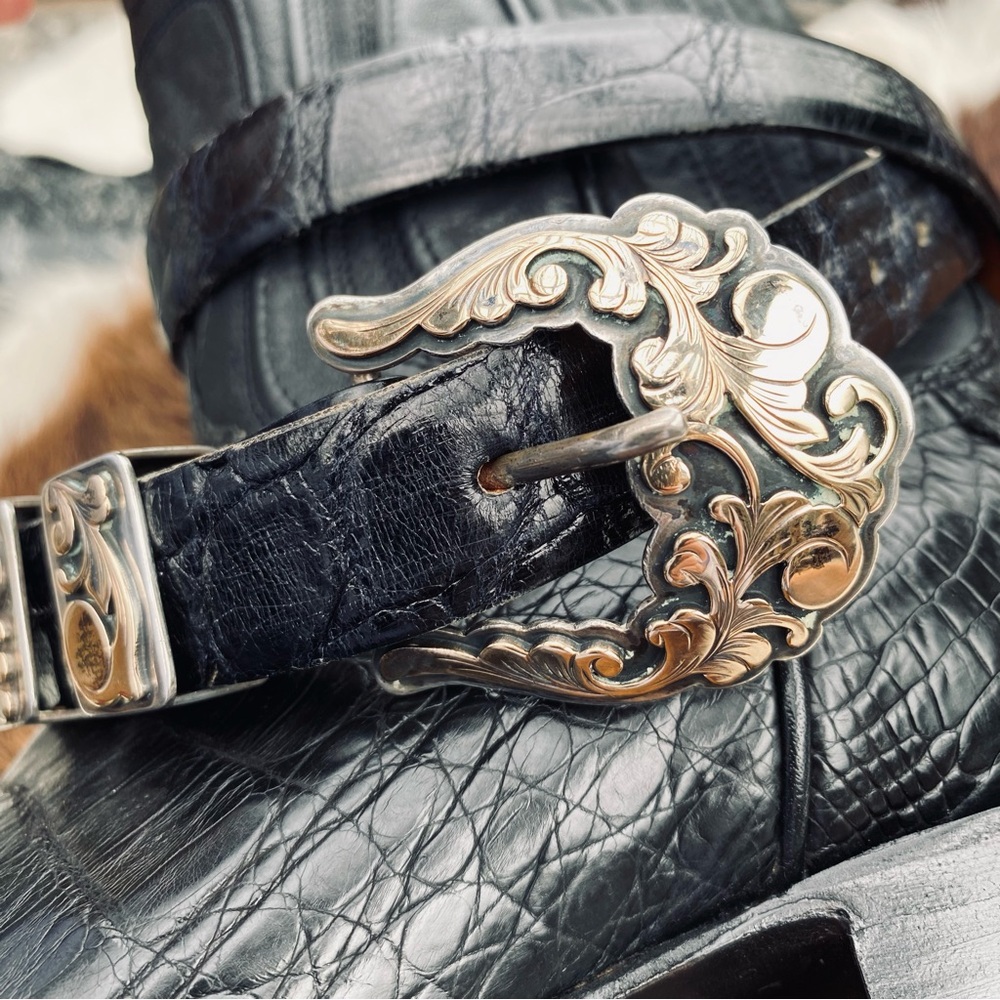 James Reid Santa Fe 4-Piece Sterling Silver& 14K Gold Ranger Buckle Alligator 32 - Picture 6 of 13